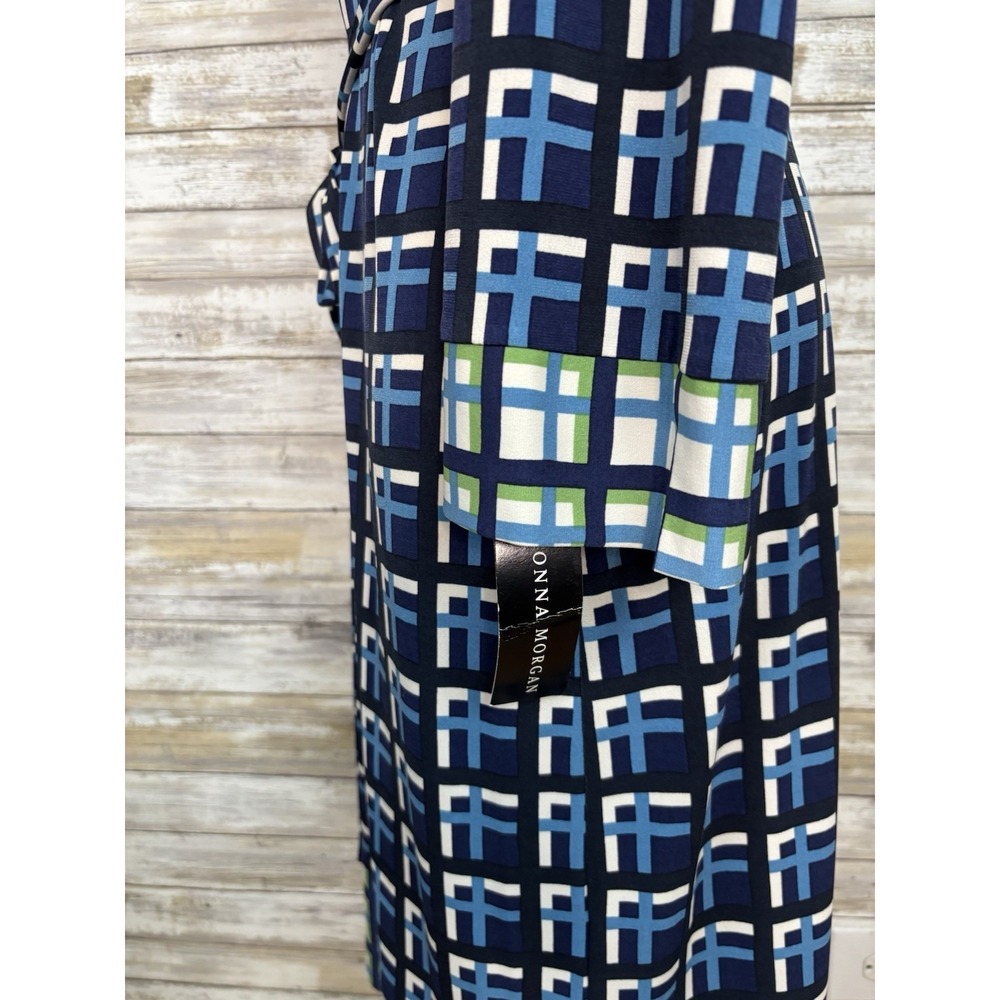 Donna Morgan Dress NWT Geometric Jersey Mod Long Sleeve Work Belted EUC - Picture 8 of 12